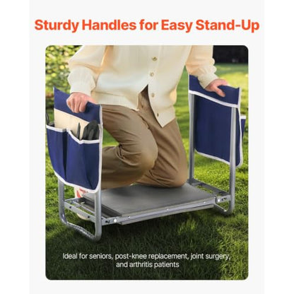Folding Garden Kneeler Seat with Tool Bags 360lb Capacity 11in Wide Pad