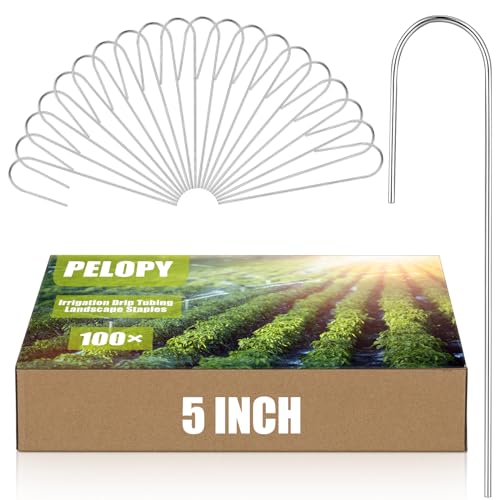 Pelopy 100 Pcs 5/8" Irrigation Drip Tubing Stakes 5 in J-Shaped Landscape Staples Garden Drip Line Stakes Soaker Hose Pins for Lawn Plant Yard Fence Ground Drips Systems, Sliver - size: Hold up to 5/8" Drip Tubing