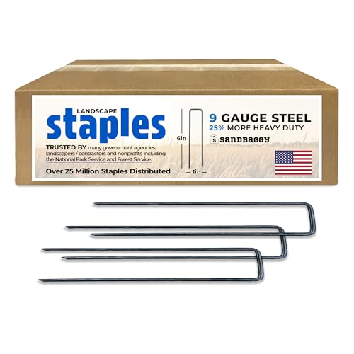 Sandbaggy USA Made 6-inch Landscape Staples - Garden Stakes - Landscaping Fabric, Netting, Sod, Artificial Turf (Heavy Duty, 200)