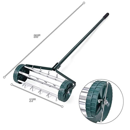 Happytools Rolling Lawn Aerator, Grass Dethatching Manual Aeration Tool with 50 Inch Handle, Gardening Lawn Care Aerators for Yard Garden Lawn - style: HYT-2980