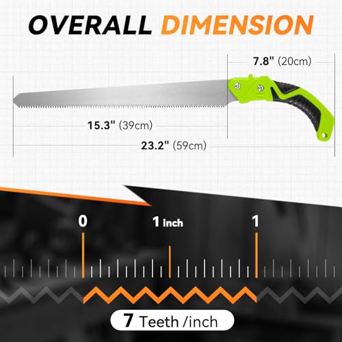 Auto Dynasty 15.5" Curved Hand Pruning Saw Straight Blade Handsaw with Scabbard Safety Sheath Non-Slip Comfort Grip for Sawing, Trimming, Gardening, Cutting Wood, Green - style: Straight Blade Waist Saw
