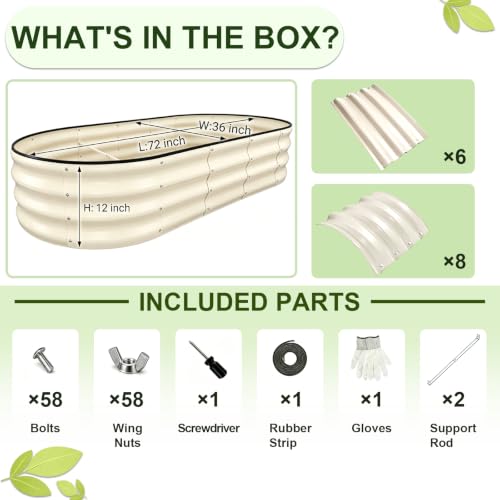 Galvanized Raised Garden Bed Outdoor 6x3x1 ft 1 Pack Oval White - color: White, size: 6 x 3 x 1 ft