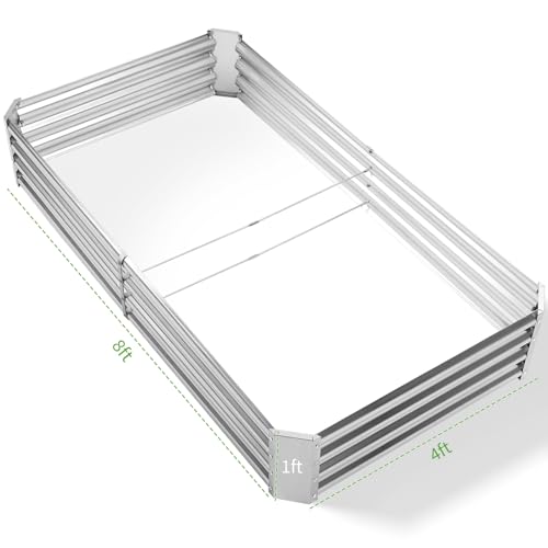 Land Guard 3 Pack 8×4×1ft Galvanized Metal Raised Garden Bed, Metal Planter Kit Box Outdoor for Deep-Rooted Vegetables, Flowers, Green and Herbs, Silver - color: Silver, size: 8×4×1ft