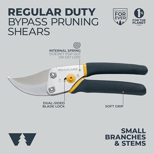 Woodland Tools Co. Bypass Pruning Shears for Gardening – 5/8" Cut Capacity, High Carbon Steel Blade with Non-Stick Coating, Soft Grip, Steel Handle, Hand Pruner for Plants, Flowers, and Shrubs - style: Regular Duty Pruner