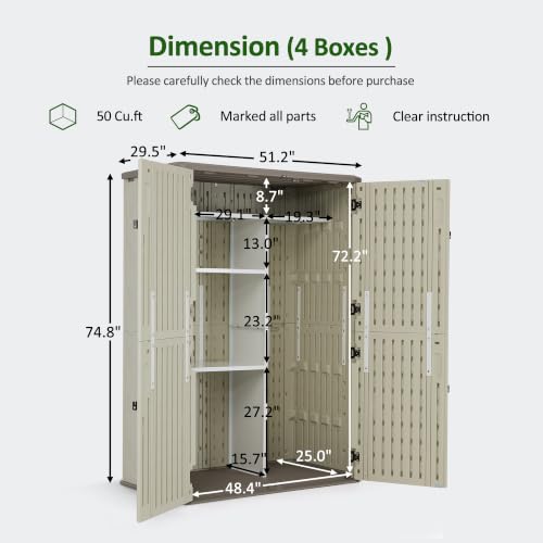 Macrout 50 Cu Ft Outdoor Storage Cabinet with Shelves, Waterproof ST5782 - color: Beige, size: Medium
