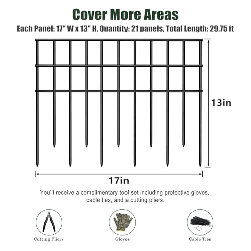 Animal Barrier Fence 21 Pack, 29.75ft Total No Dig Under Fence Barrier for Yard, Anti Digging Barrier, Rustproof Metal Garden Fence, Bottom Gap Filler for Small Dogs, Rabbits & Critters