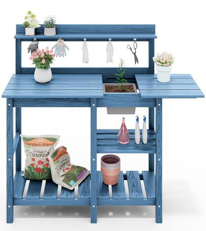 SERWALL Outdoor Potting Bench with Removable Sink,Gardening Table,Blue - color: Blue, size: Classic