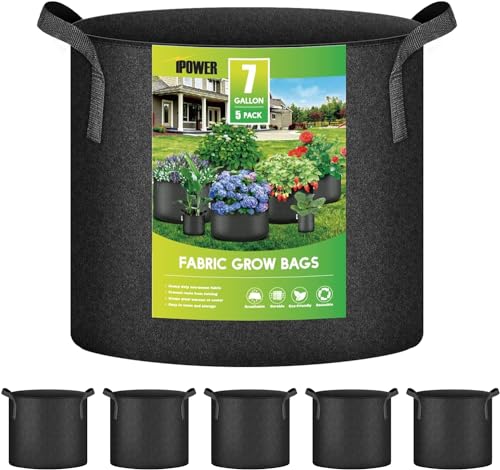 iPower 7 Gallon 5 Pack Grow Bags Nonwoven Fabric Pots Aeration Container with Strap Handles for Garden and Planting, 5-Pack Black, 7 Gallon - color: 5-pack Black, size: 7 Gallon Standard