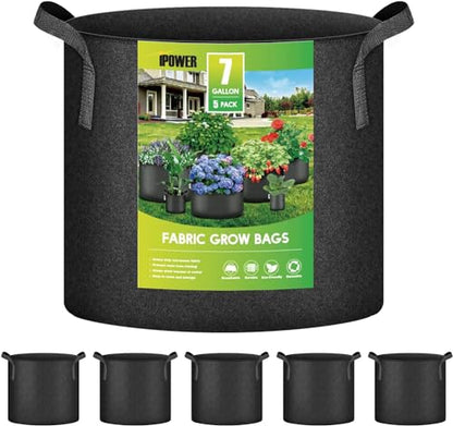 iPower 7 Gallon 5 Pack Grow Bags Nonwoven Fabric Pots Aeration Container with Strap Handles for Garden and Planting, 5-Pack Black, 7 Gallon - color: 5-pack Black, size: 7 Gallon Standard