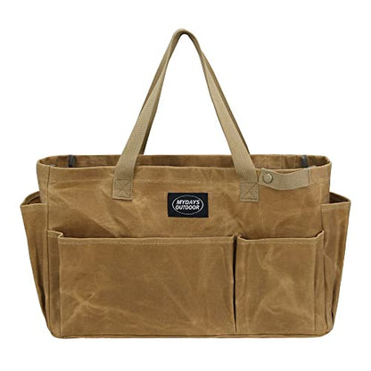 Portable Garden Camping Tool Storage Bag,Waxed Canvas Firewood Carrier Tote bag,Collapsible Sturdy Garden Basket Great for Women, Gardener, Electrician, Repairer (Khaki) - color: Khaki