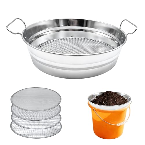 Soil Sifter for Gardening with Handles, Rock Sifter Fits 5 Gallon Bucket with 4 Replaceable Screens, Compost Sifter Dirt Sifter, Captures Dirt Rocks Sawdust
