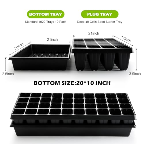 RooTrimmer 10 Pack 1020 Seed Starter Trays and 10 Pcs 40 Cell Plug Trays, Thick Durable Seedling Plastic Nursery Tray for TD542 1020 Tray Germination (10 Sets) - size: 40 Cells