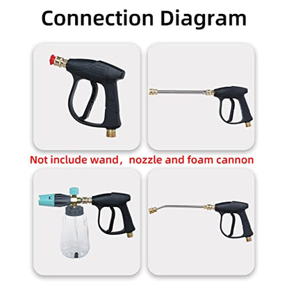 Sooprinse High Pressure Washer Gun 3000 PSI Max, Power Washer Short Gun with 1/4 Inch Quick Connector, M22-14 - color: Dark Black
