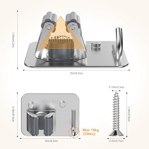 4 Pack Stainless Steel Heavy Duty Broom Holder Wall Mount with Hook, Silver - color: C-Sliver, size: 4PCS Gripper