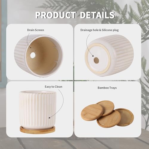 4 Inch Ceramic Plant Pots with Drainage Holes, White, Set of 4 - color: White(4inch)
