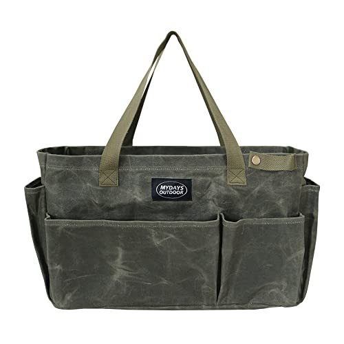 Portable Garden Camping Tool Storage Bag,Waxed Canvas Firewood Carrier Tote bag,Collapsible Sturdy Garden Basket Great for Women, Gardener, Electrician, Repairer(Army Green) - color: Army Green