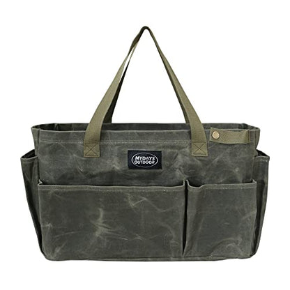Portable Garden Camping Tool Storage Bag,Waxed Canvas Firewood Carrier Tote bag,Collapsible Sturdy Garden Basket Great for Women, Gardener, Electrician, Repairer(Army Green) - color: Army Green