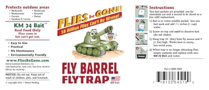 Flies Be Gone Fly Trap - Disposable Protein-Powered Attractant Fly Catcher - Made in USA - Natural Bait Trap for Patios, Ranches; Easy to Use Outdoor Trap, Keeps Flies from Coming Indoors.