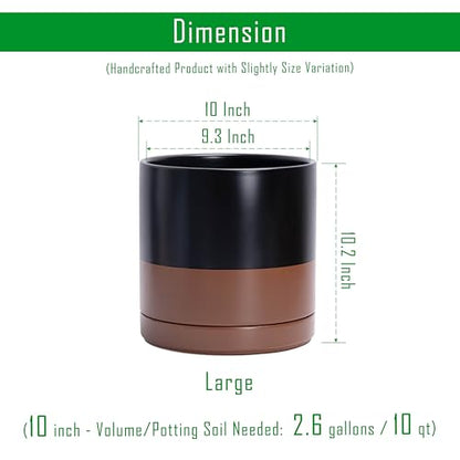 D'vine Dev 10 Inch Ceramic Planter Pot, Black/Tan, 94-O-E-7 - color: Black/Speckled Tan, size: Large