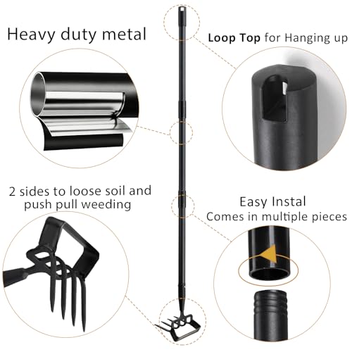 Garden Hoe and Cultivator Heavy Duty, Scuffle Loop Action Weeding Tool with Long Handle 30-60 Inch, Metal Weeder Scraper Stirrup Hoe Rake - size: 30-60"