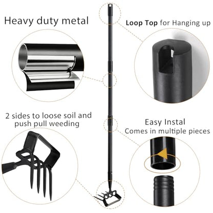 Garden Hoe and Cultivator Heavy Duty, Scuffle Loop Action Weeding Tool with Long Handle 30-50 Inch, Metal Weeder Scraper Stirrup Hoe Rake - size: 30-50"