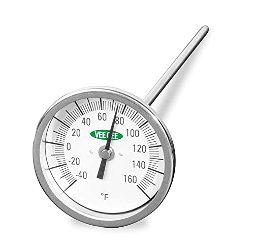 VeeGee Dial Compost Thermometer, with Glass Face, 12" Stem, 3" Dial, -40 to 160 Degrees F - size: 12 inches Stem x 3 inches Dial