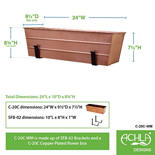 Achla Designs Medium Copper Flower Box with Wall Brackets