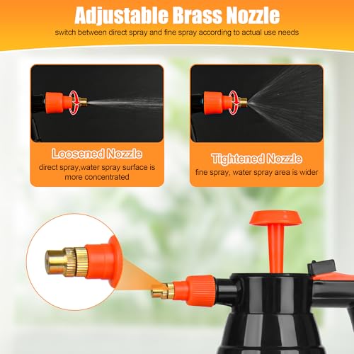 3Pcs 1/2 Gallon Hand Pump Sprayer with Adjustable Nozzle, Orange - color: Orange