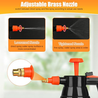 3Pcs 1/2 Gallon Hand Pump Sprayer with Adjustable Nozzle, Orange - color: Orange