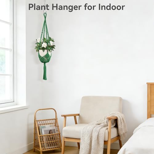 USLAI Macrame Plant Hanger, for Up to 6.5 Inch Pots, 35 Inch, Green, 2 Pack - color: 35+35 Inch - Green