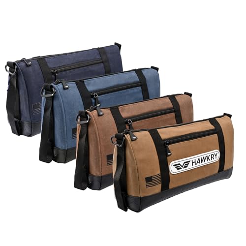 HAWKRY Canvas Tool Pouch Set (4 Pack) – Heavy Duty Tool Organizer Bags with Zipper, Durable Small Tool Bags for Electricians, Contractors, Mechanics and Hardware Storage - color: White Blue, Brown, Blue, Beige