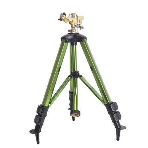 Heavy-Duty Brass Impact Sprinkler on Tripod Base, 360 Degree, 50 Feet Large Area Coverage, Adjustable Water Sprinkler, 3/4 Inch Connector Extension Legs Flip Locks