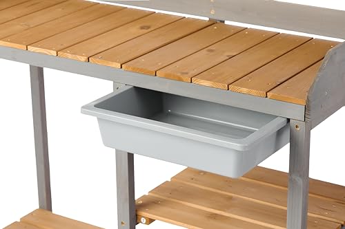 42'' Outdoor Potting Bench with Storage Cabinet Heavy Duty Planting Station Garden Work Table Seed Starting Wooden Workstation Spacious Work Surface for Backyard Balcony Brown and Gray