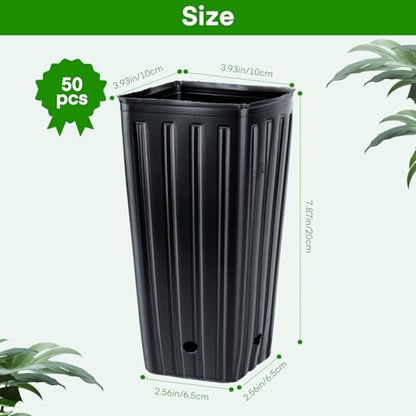 50PCS Tree Pots - 7.9" H x 3.9" W Tall Nursery Pots for Plants Indoor or Outdoor Gardening, Tall Planters with Drainage Holes - size: 7.9" H x 3.9" W