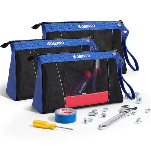 WORKPRO 12" Tool Pouches with Zipper, Heavy-Duty Small Tool Bag, Utility small tool pouch for Tool Organizers and Storage, Mini Tool Bag, 3 Pack - color: Black