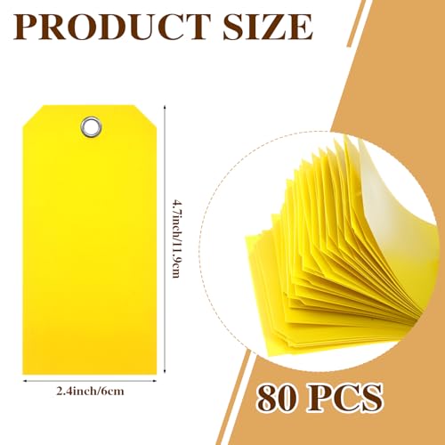 80 Pcs Plastic Tags with Wire for Labeling, Waterproof Blank Shipping & Price Tags Bulk with Metal Eyelet and String, 4.7"x2.4" for Home Office Warehouse Farm Garden Luggage (Yellow) - color: Yellow