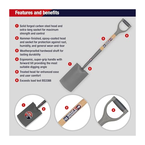Spear & Jackson 1180NB Neverbend Carbon Steel Digging Spade, Gray, 98.5 x 18.5 x 8 cm - style: Digging Spade