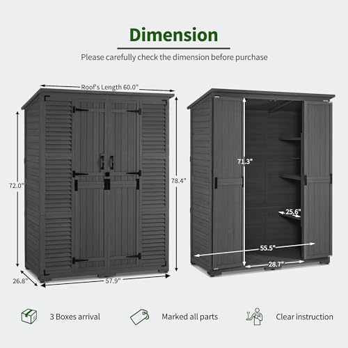 Macrout Outdoor Storage Cabinet with Shelves, Wood Garden Shed 1738 (Gray) - color: Gray