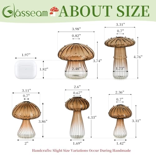 Glasseam Mushroom Glass Propagation Station, 5Pcs Amber Plant Terrarium Jar - color: Amber, size: 5