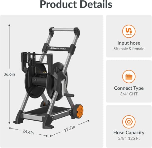 Giraffe Tools Garden Hose Reel Cart,125FT 5/8" Hose Capacity with Storage Basket