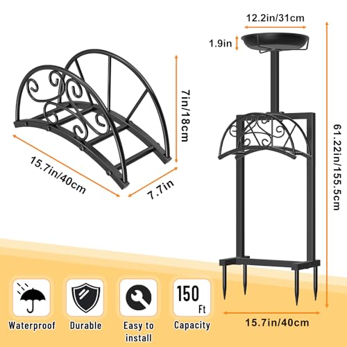 Garden Hose Holder, Freestanding Holds 150ft with Bird Feeder - style: Floral With bird feeder