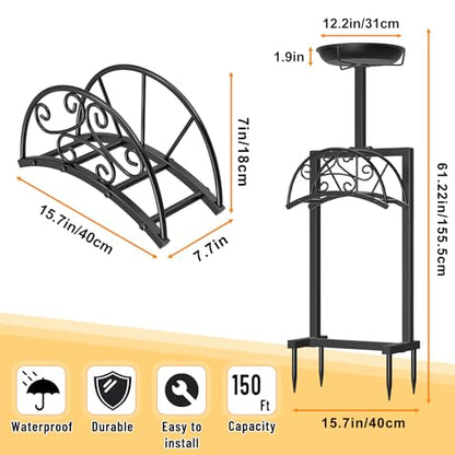 Garden Hose Holder, Freestanding Holds 150ft with Bird Feeder - style: Floral With bird feeder