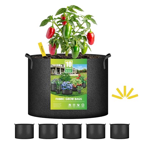 iPower 5-Pack 10 Gallon Plant Grow Bags Thickened Nonwoven Aeration Fabric Pots Heavy Duty Durable Container, Strap Handles for Garden, Black New - color: Black, size: 10 Gallon New