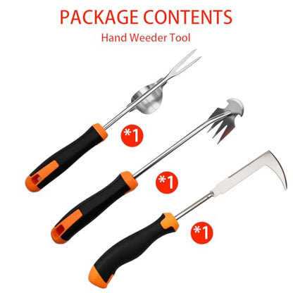 Heran ‌2026 Weed Puller Tool, 3 Pcs Garden Hand Weeder Set – Stainless Steel Manual Weeder Tool with Ergonomic Handle, Crack & Crevice Weeding Tools for Gardening