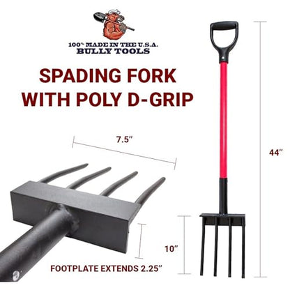 Bully Tools Spading Fork with D-Grip, 44" Fiberglass Handle