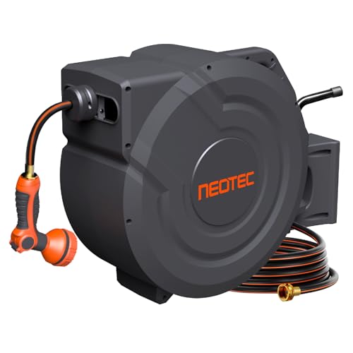 5/8 inch 115 ft Retractable Garden Hose Reel Any Length Lock 9 Sprayer Nozzle Automatic Slow Return Heavy Duty 180° Swivel Wall-Mounted Water Hose Reels for Outside UV Resistant