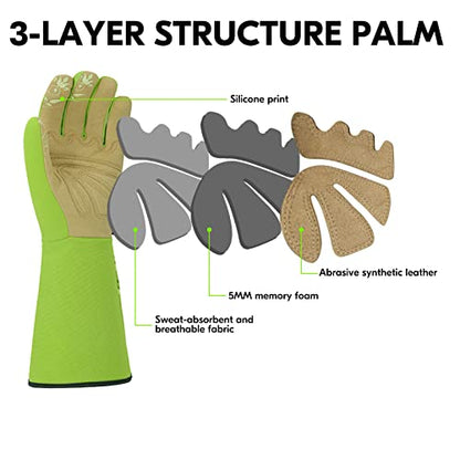 Vgo... 1-Pair Ladies' Synthetic Leather Gardening Gloves, Long Sleeves Gauntlet, Breathable & Grip Work Gloves, High Dexterity, Washable (Size M, Green, SL7445) - color: 1 Pair - Light Green, size: Women's Medium