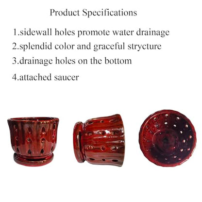 Ceramic Orchid Pot with Drainage Hole 6'' Orchid Planter (Red) - color: Red