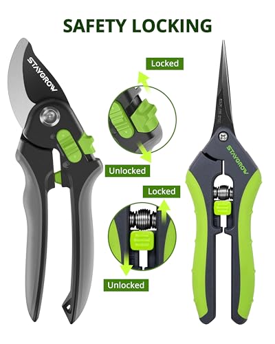Gardening Scissors, Sharp Plant Trimming Scissors 2 Pack - size: 6.5 Inch Curved & 8.5" Bypass