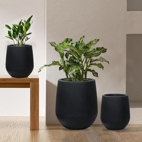 16.9" H Large Tall Plastic Black Planter w/ Drainage Holes and Plug - color: Black, size: 16.93"